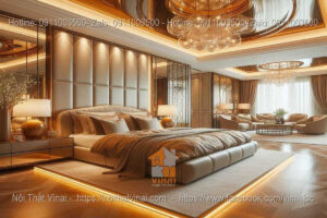 Mẫu Thiết Kế Nội Thất Phòng Ngủ Biệt Thự Phong Cách Luxury Với Gam Màu Ấm