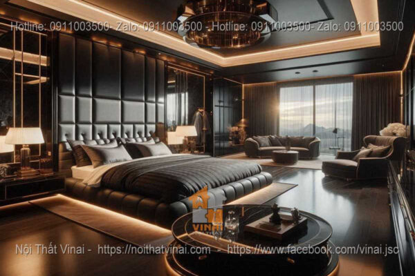 Mẫu thiết kế phòng ngủ Luxury gam màu tối 1
