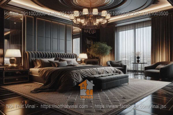 Mẫu thiết kế phòng ngủ Luxury gam màu tối 4