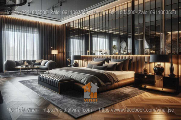 Mẫu thiết kế phòng ngủ Luxury gam màu tối 6