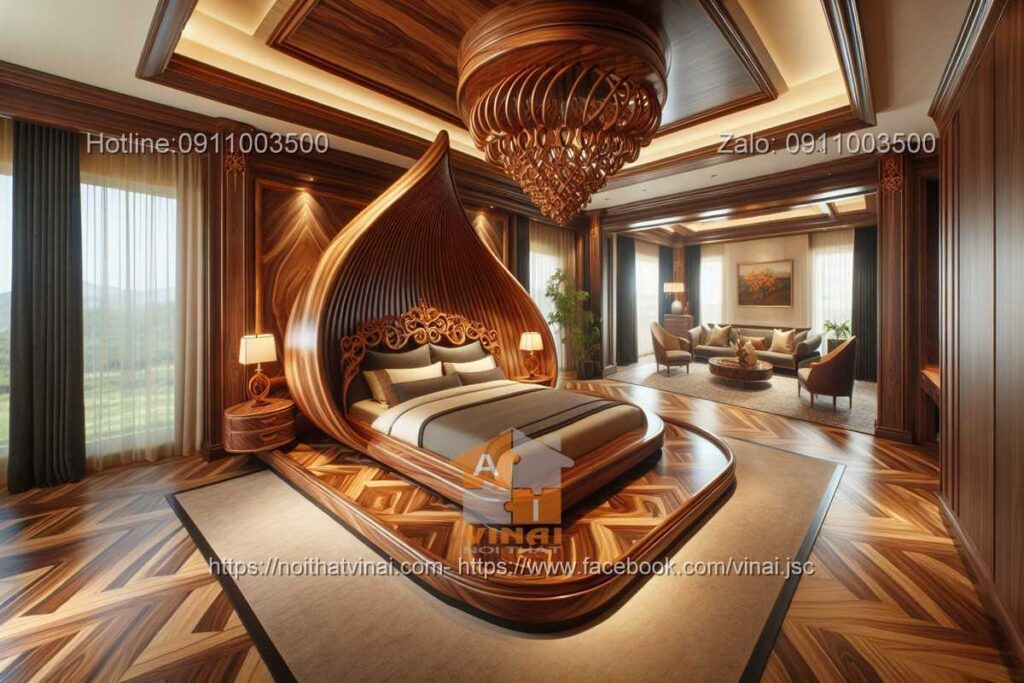 Mẫu giường ngủ gỗ óc chó độc đáo 2