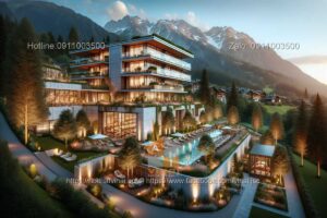 Mẫu thiết kế khách sạn nghỉ dưỡng núi hài hào cảnh quan 1