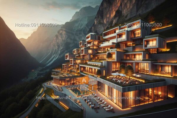 Mẫu thiết kế khách sạn nghỉ dưỡng trên núi sang trọng hiện đại 14