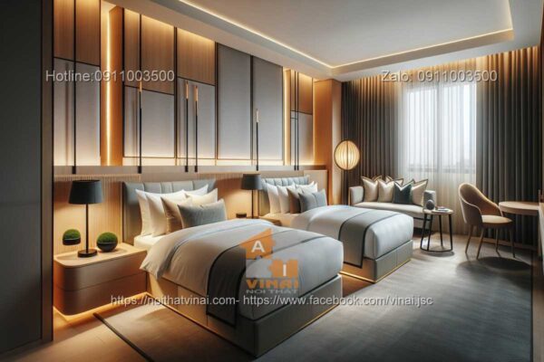 Mẫu thiết kế nội thất phòng ngủ 2 giường khách sạn 5 sao 10