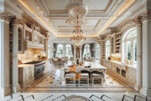 Mẫu thiết kế phòng bếp biệt thự tân cổ điển với gam màu sáng 10