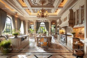 Mẫu thiết kế phòng bếp biệt thự tân cổ điển với họa tiết và hoa văn tinh tế 3