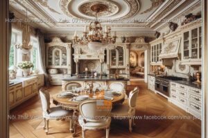 Mẫu thiết kế phòng bếp biệt thự tân cổ điển với họa tiết và hoa văn tinh tế 9