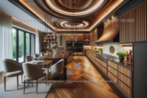 Mẫu thiết kế phòng bếp gỗ óc chó đẹp và ấn tượng 4