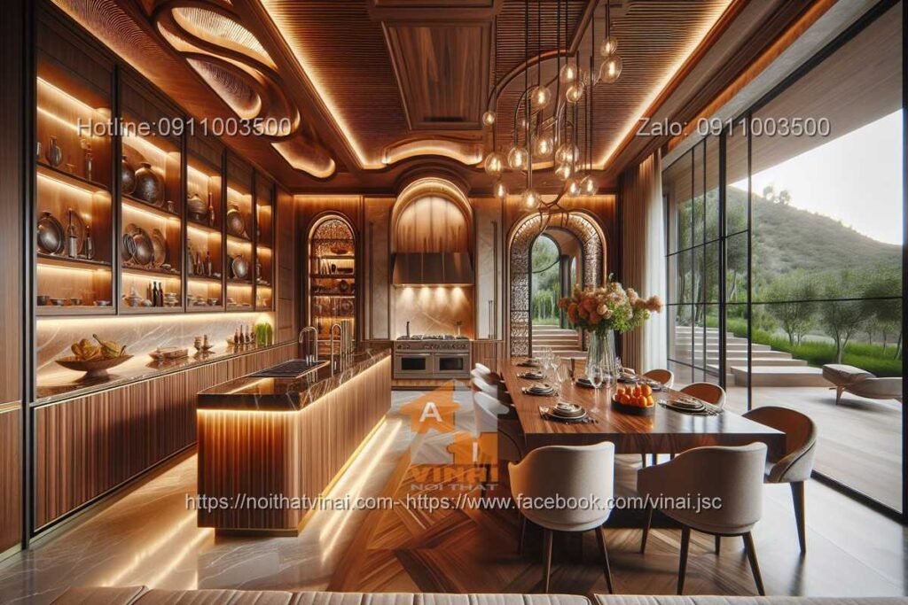 Mẫu thiết kế phòng bếp gỗ óc chó hiện đại 6