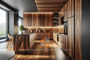 Mẫu thiết kế phòng bếp gỗ óc chó hiện đại và sang trọng 12