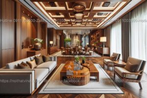 Mẫu thiết kế phòng khách biệt thự gỗ óc chó 21