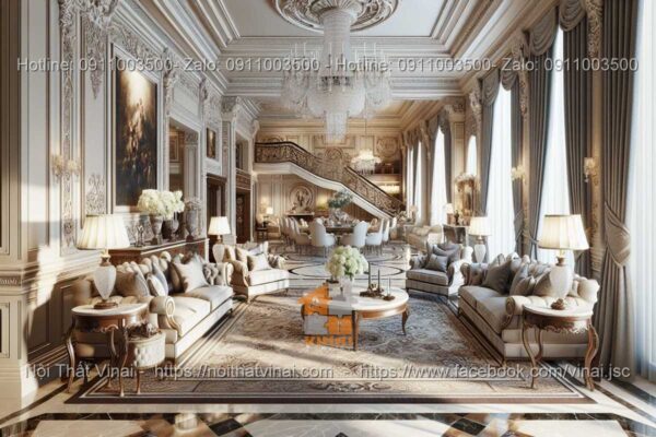 Mẫu thiết kế phòng khách biệt thự phong cách luxury 5