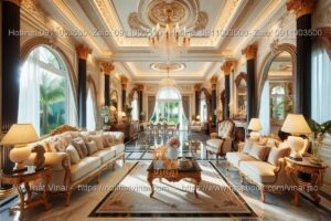 Mẫu thiết kế phòng khách biệt thự tân cổ điển với trang trí nghệ thuật 8