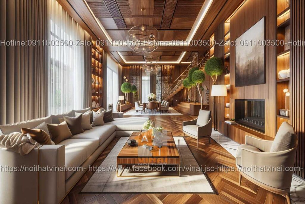Mẫu nội thất phòng khách gỗ óc chó 18