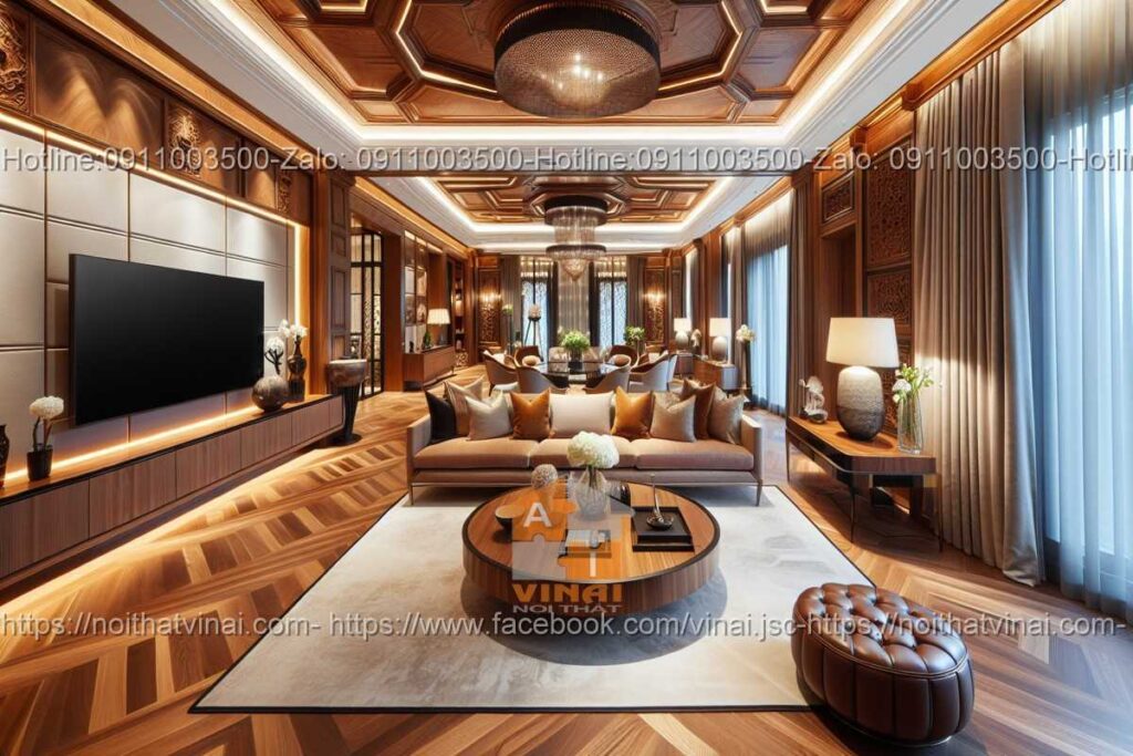 Mẫu nội thất phòng khách gỗ óc chó 4