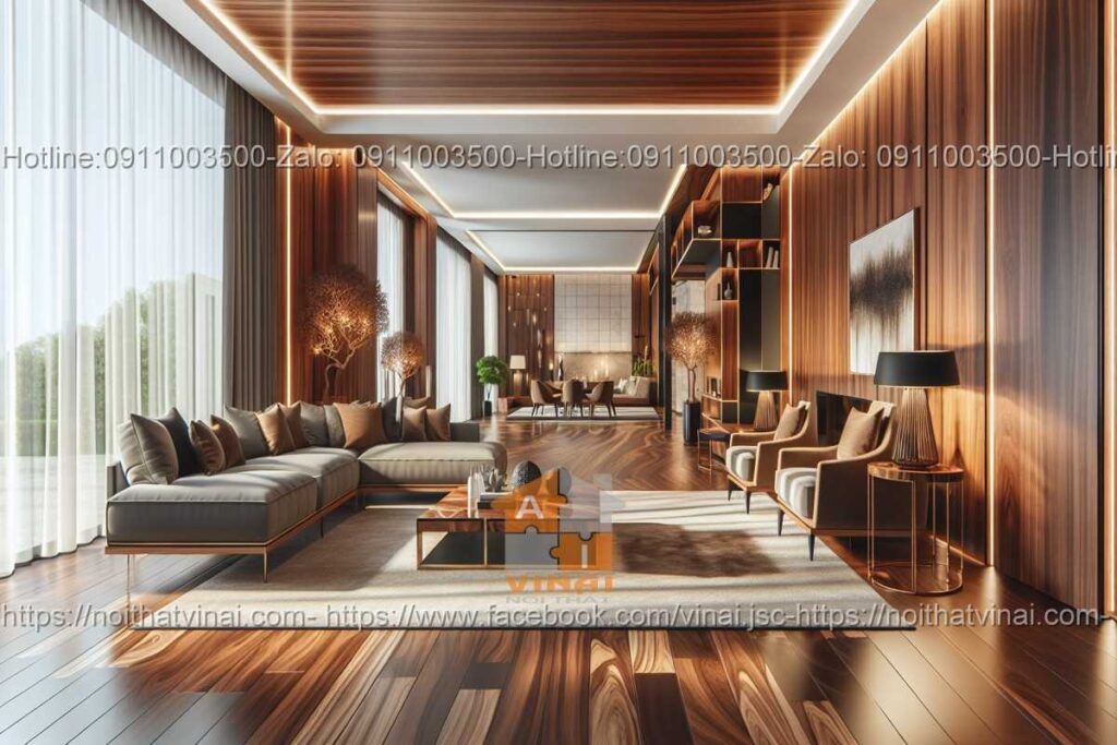 Mẫu nội thất phòng khách gỗ óc chó 5