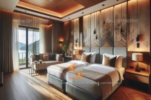 Mẫu thiết kế phòng ngủ 2 giường đẹp, sang trọng cho khách sạn 5 sao 10