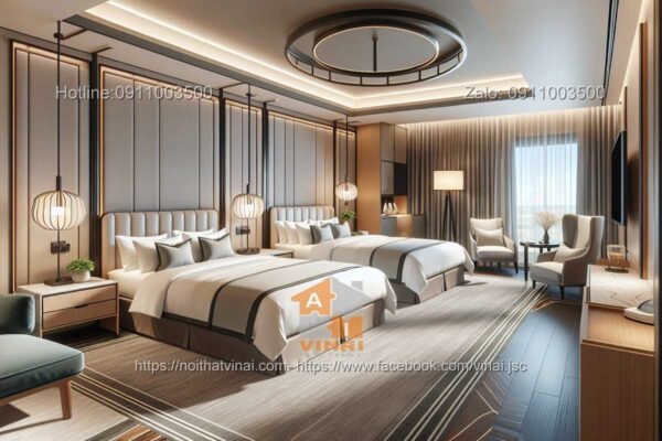 Mẫu thiết kế phòng ngủ 2 giường đẹp, sang trọng cho khách sạn 5 sao 7