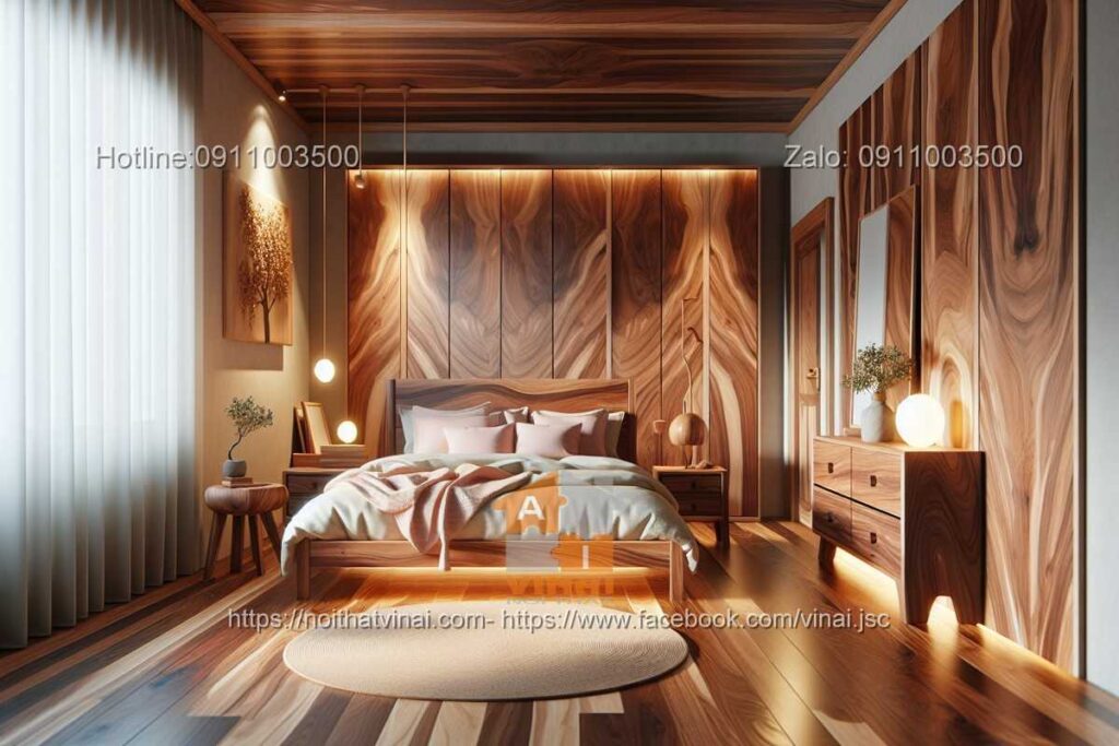 Mẫu thiết kế phòng ngủ biệt thự gỗ óc chó 13