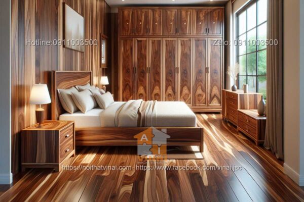 Mẫu thiết kế phòng ngủ biệt thự gỗ óc chó 22