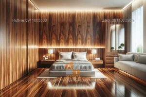Mẫu thiết kế phòng ngủ biệt thự gỗ óc chó 4