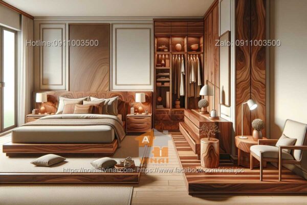 Mẫu thiết kế phòng ngủ gỗ óc chó 1