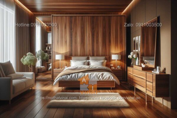 Mẫu thiết kế phòng ngủ gỗ óc chó 16