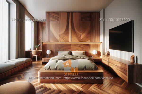 Mẫu thiết kế phòng ngủ gỗ óc chó 17