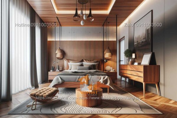 Mẫu thiết kế phòng ngủ gỗ óc chó 5
