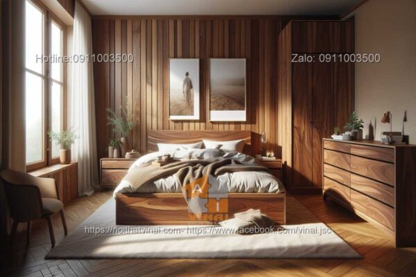 Mẫu thiết kế phòng ngủ gỗ óc chó 9