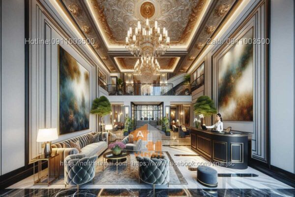 Mẫu thiết kế phòng sảnh đón tiếp khách sạn 5 sao quốc tế tân cổ điển siêu sang trọng 11