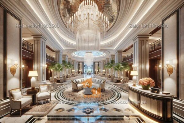 Mẫu thiết kế phòng sảnh đón tiếp khách sạn 5 sao quốc tế tân cổ điển siêu sang trọng 13