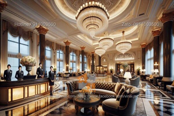Mẫu thiết kế phòng sảnh đón tiếp khách sạn 5 sao quốc tế tân cổ điển siêu sang trọng 6