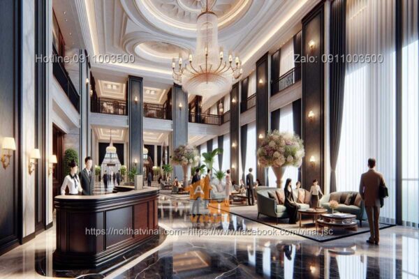 Mẫu thiết kế phòng sảnh đón tiếp khách sạn 5 sao quốc tế tân cổ điển siêu sang trọng 8