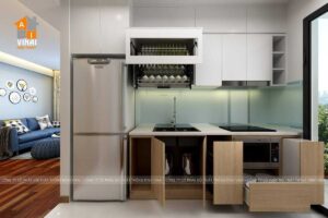 Nội thất phòng bếp chung cư HD Mon City căn 01A-1