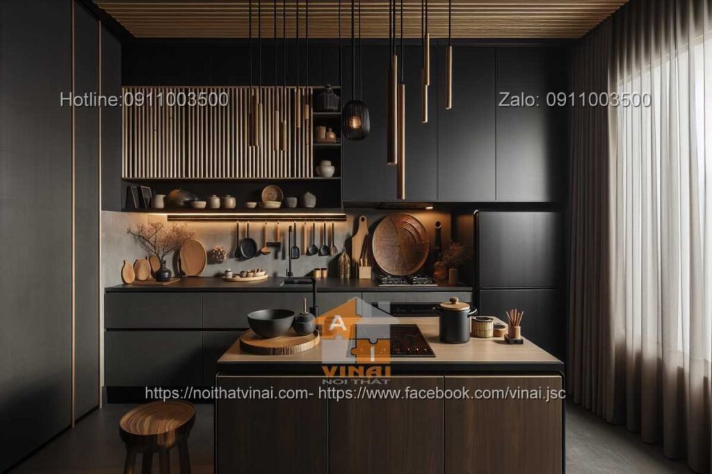 Nội thất phòng bếp Nhật Bản gam màu tối -1