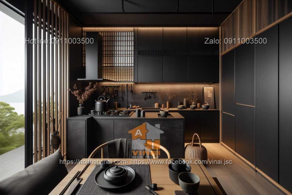 Nội thất phòng bếp Nhật Bản gam màu tối -10