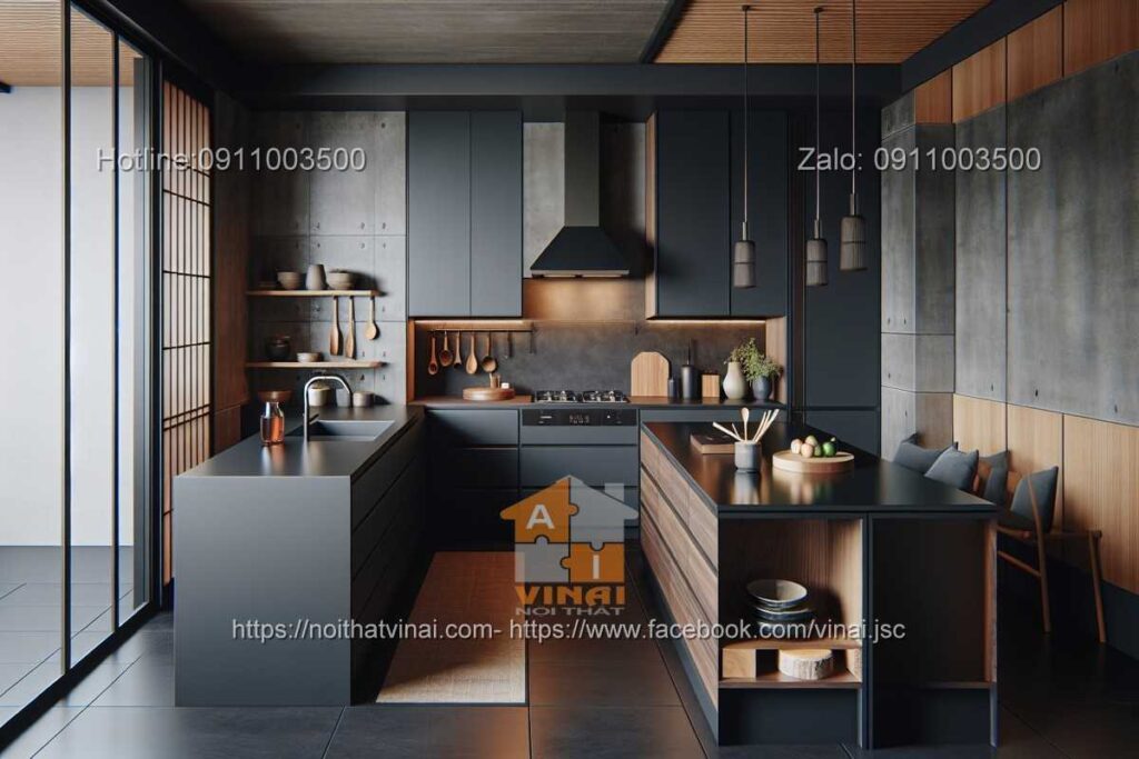Nội thất phòng bếp Nhật Bản gam màu tối -2
