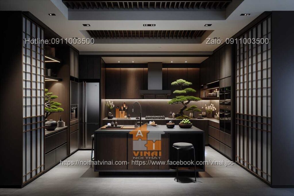 Nội thất phòng bếp Nhật Bản gam màu tối -4