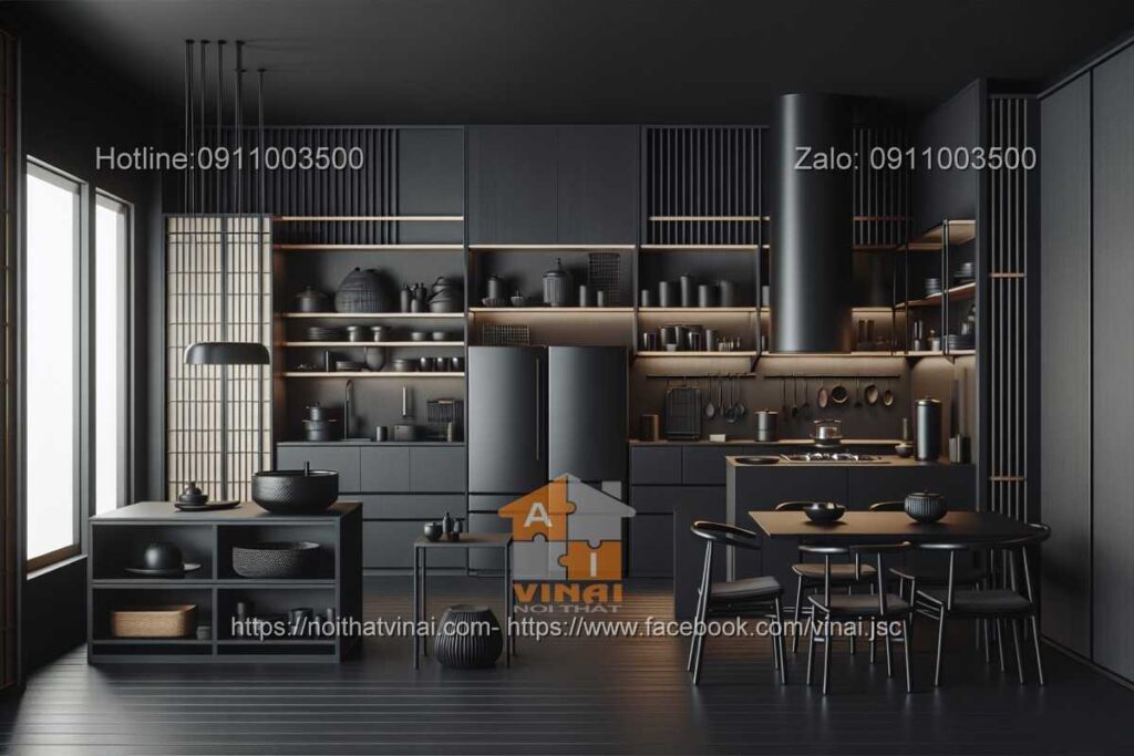 Nội thất phòng bếp Nhật Bản gam màu tối -5