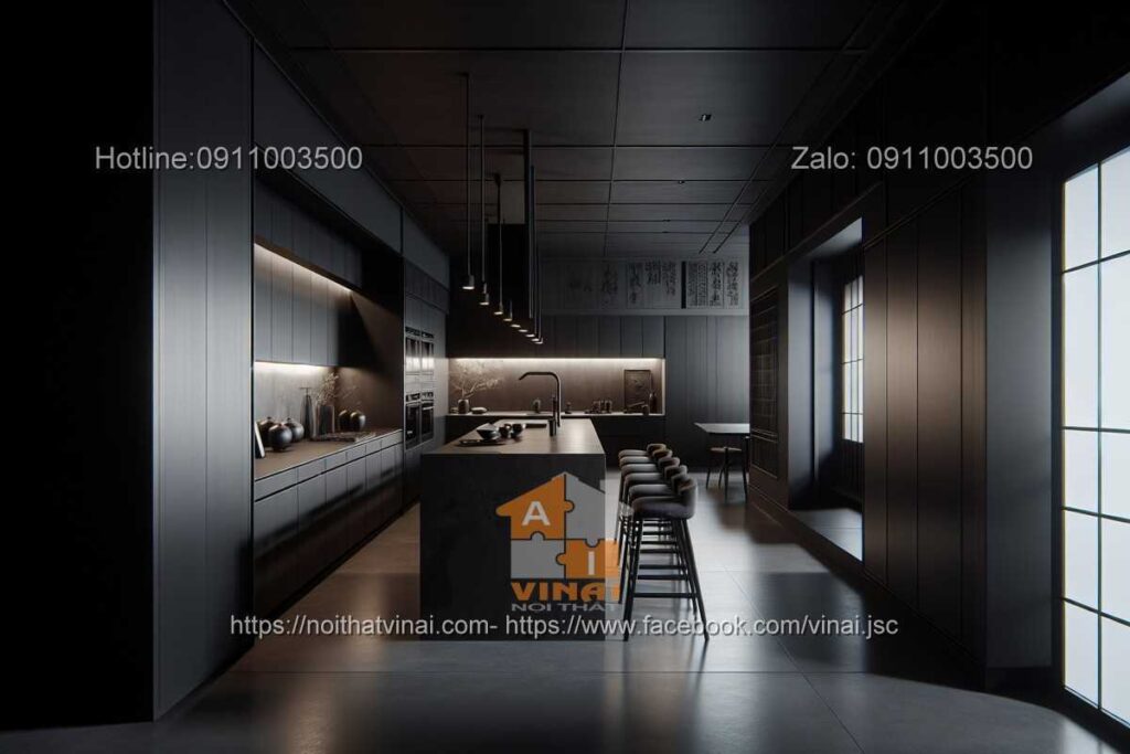Nội thất phòng bếp Nhật Bản gam màu tối -6