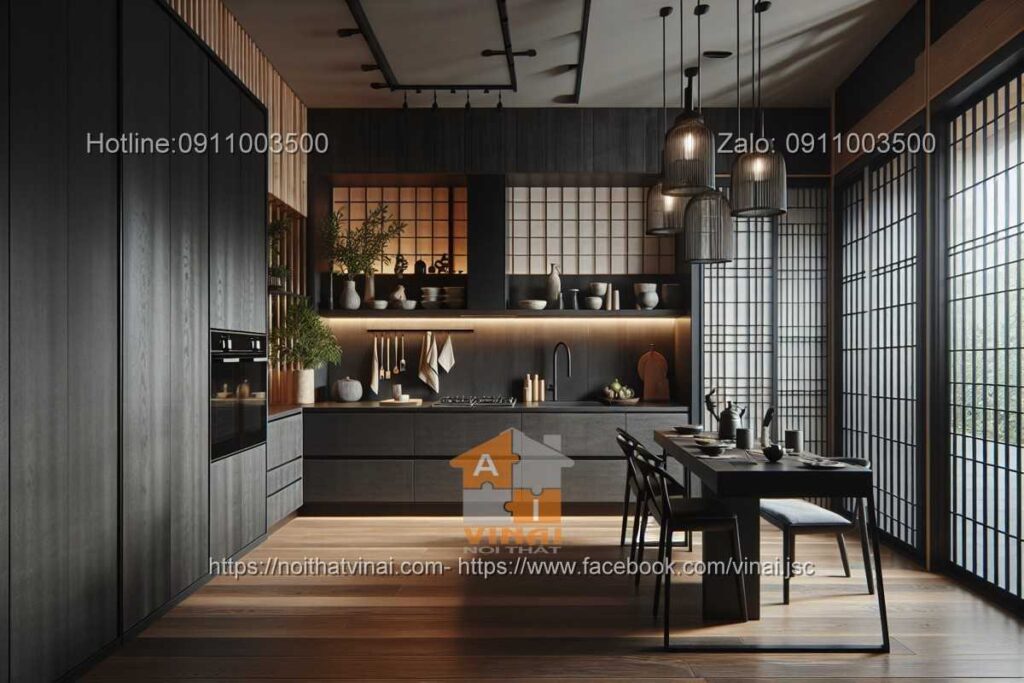 Nội thất phòng bếp Nhật Bản gam màu tối -7