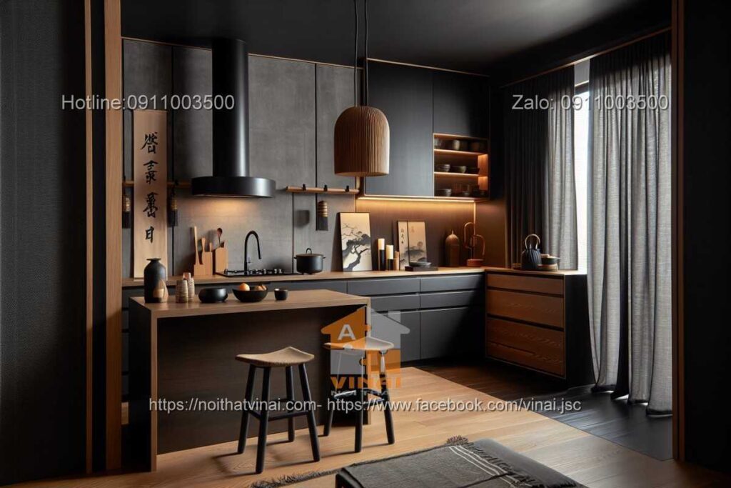 Nội thất phòng bếp Nhật Bản gam màu tối -9