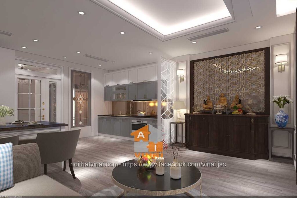 Nội thất phòng bếp+ phòng thờ shophouse Vĩnh Yên Center City-3