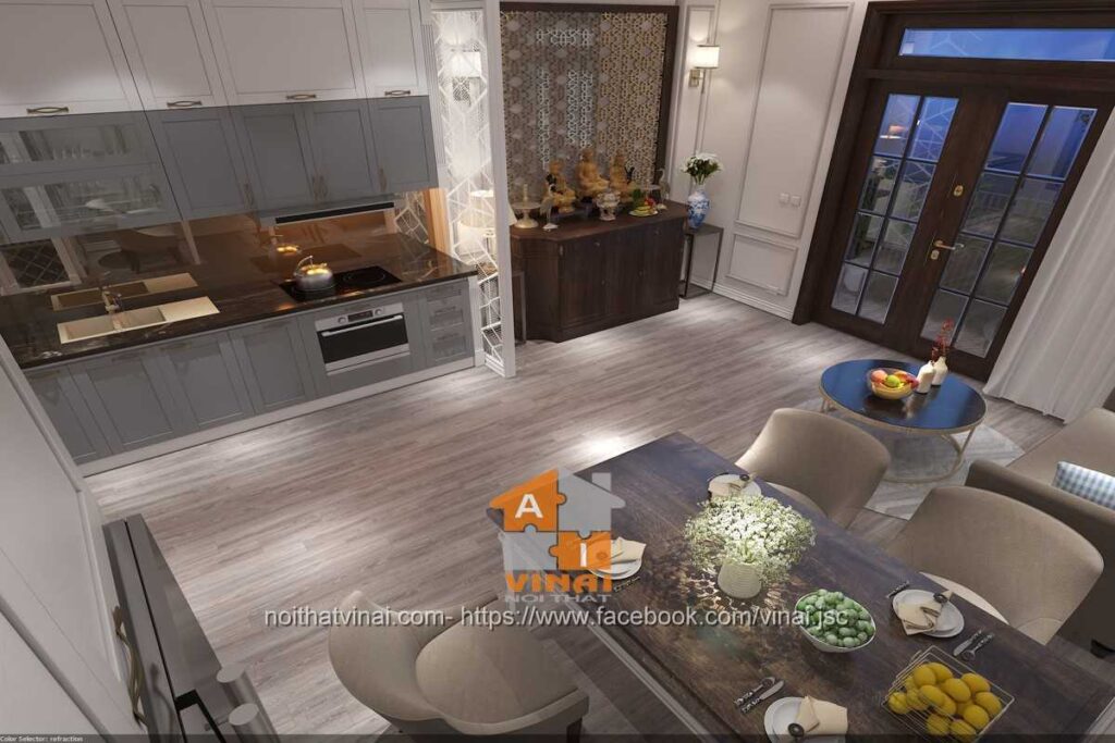 Nội thất phòng bếp+ phòng thờ shophouse Vĩnh Yên Center City-6