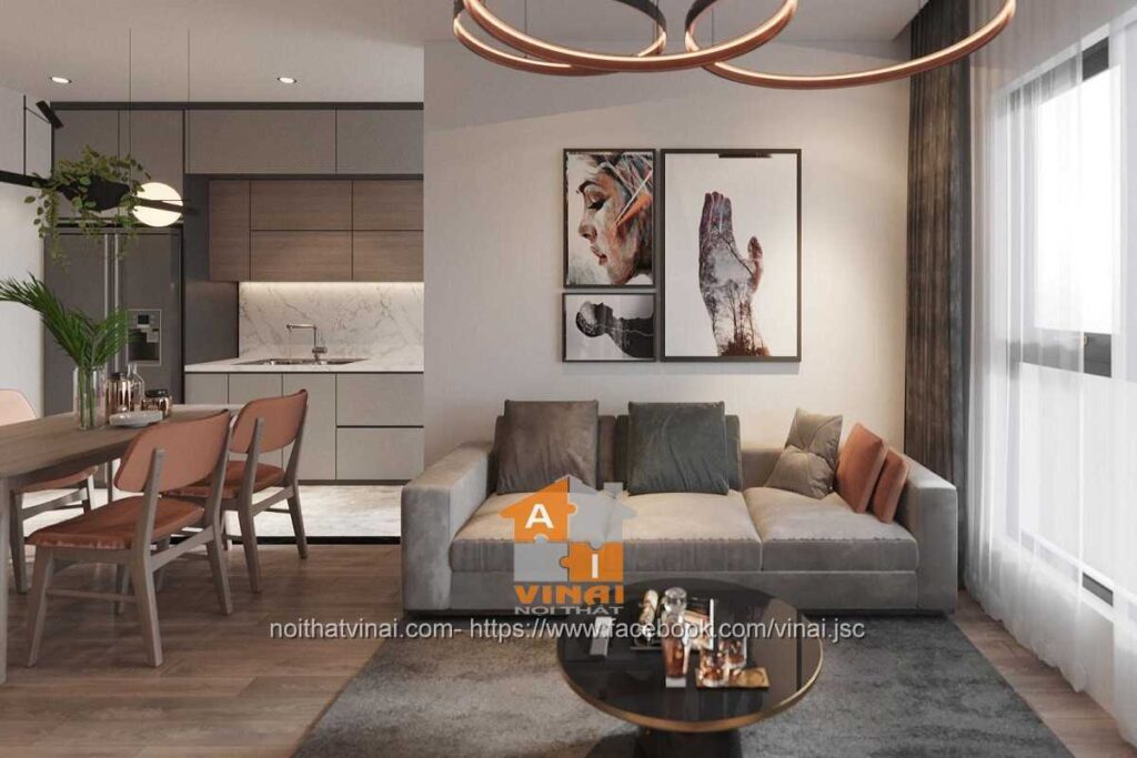 Nội thất phòng khách-bếp chung cư CT8 Đình Thôn căn E1-301-1