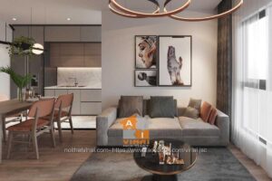 Nội thất phòng khách-bếp chung cư CT8 Đình Thôn căn E1-301-1