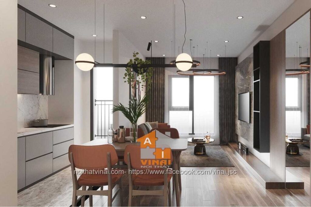Nội thất phòng khách-bếp chung cư CT8 Đình Thôn căn E1-301-3