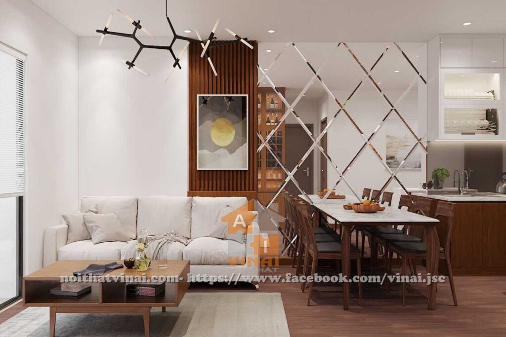 Nội thất phòng khách-bếp chung cư The Sun Mễ Trì căn 3005-1