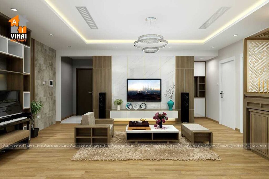 Nội thất phòng khách bếp chung cư Times Tower 35 Lê Văn Lương căn T2-1806-1